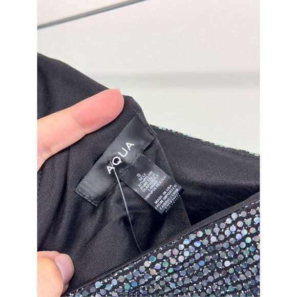 AQUA Dress Size Small Asymmetric Midi Cocktail Party Blue Sequined NWT - Picture 10 of 11
